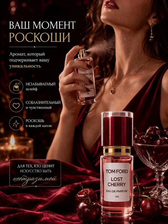 Tom Ford Lost Cherry парфюмерная вода унисекс — стойкий вишневый аромат, нишевая парфюмерия с шлейфом