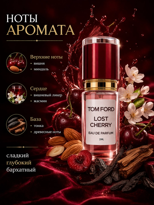 Tom Ford Lost Cherry парфюмерная вода унисекс — стойкий вишневый аромат, нишевая парфюмерия с шлейфом