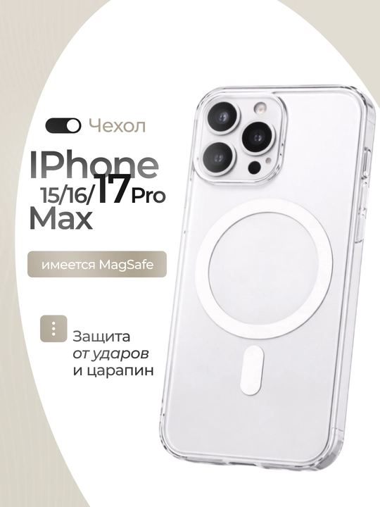 Прозрачный чехол MagSafe для iPhone 15 / 16 / 17 Pro и Pro Max - 
