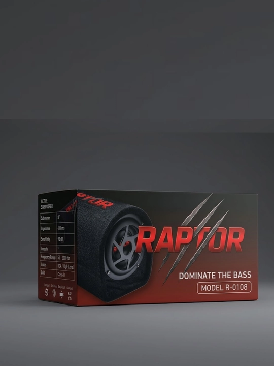 RAPTOR R-0108 faol avtomobil sabvuferi (8 dyuym)
