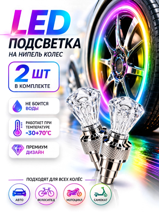 Светоотражающие наклейки и проблесковые маячки на колёса для велосипеда, авто, мотоцикла, 16 шт