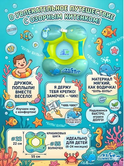 Круг для самостоятельного плавания для младенцев и малышей, 6 мес – 3 года