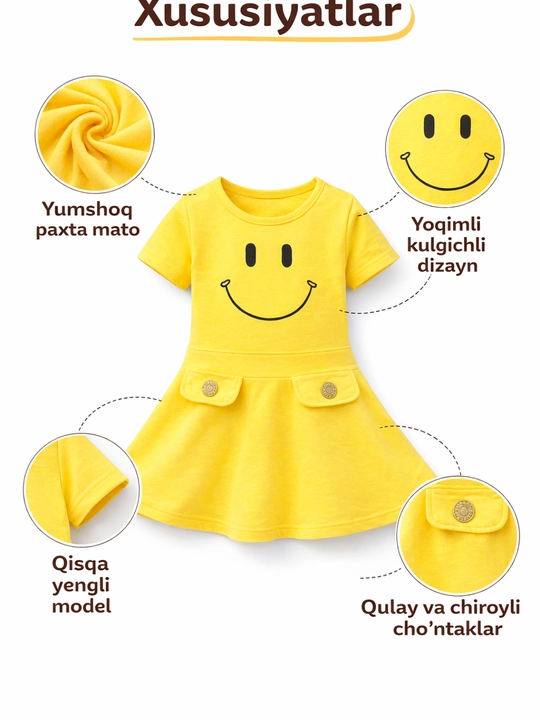 Qizlar uchun  ko‘ylak, bolalar yozgi ko‘ylak, qulay va chiroyli kundalik libos