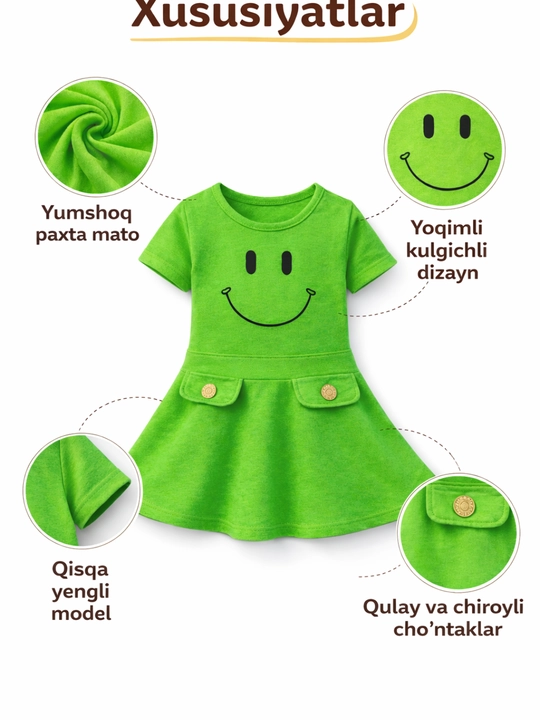 Qizlar uchun  ko‘ylak, bolalar yozgi ko‘ylak, qulay va chiroyli kundalik libos