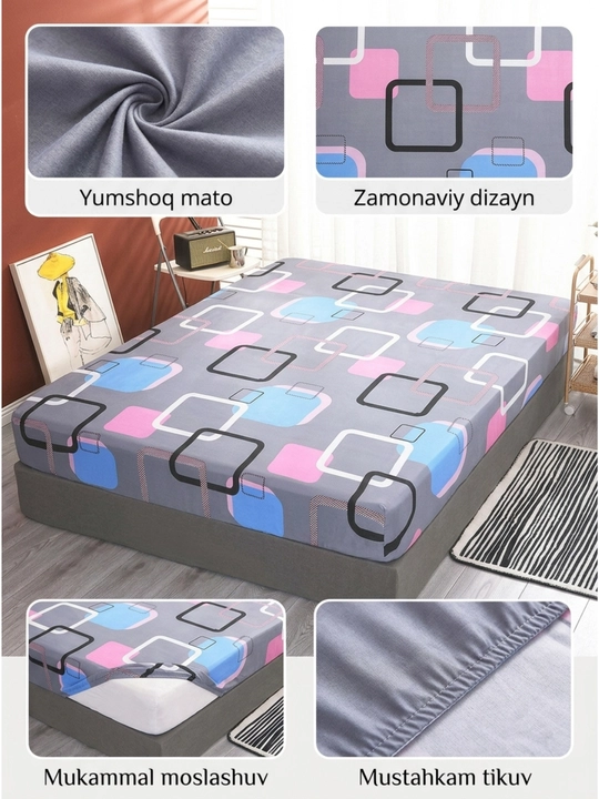 Yotoqxona uchun chiroyli komplekt – choyshab va yostiq jildlari, sifatli mato - 