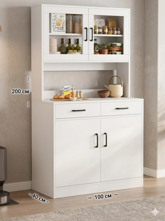 Kavro - 200x100x40 sm, oshxona uchun bufet-penal yig‘ilgan holda, 200x100x40 sm - 