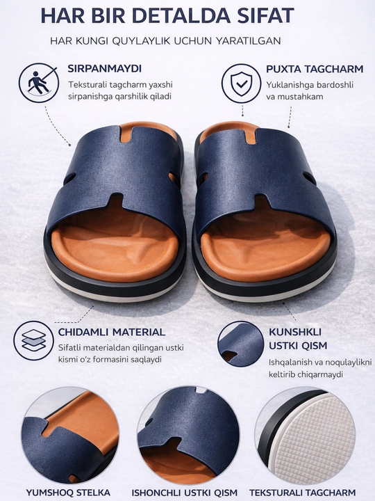 Erkaklar shippagi, 39-43 razmerda 100% tabiy teri