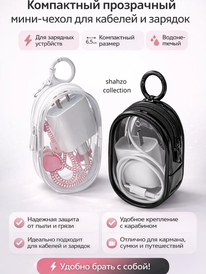 Прозрачный органайзер сумка для зарядки, кабелей и аксессуаров компактный