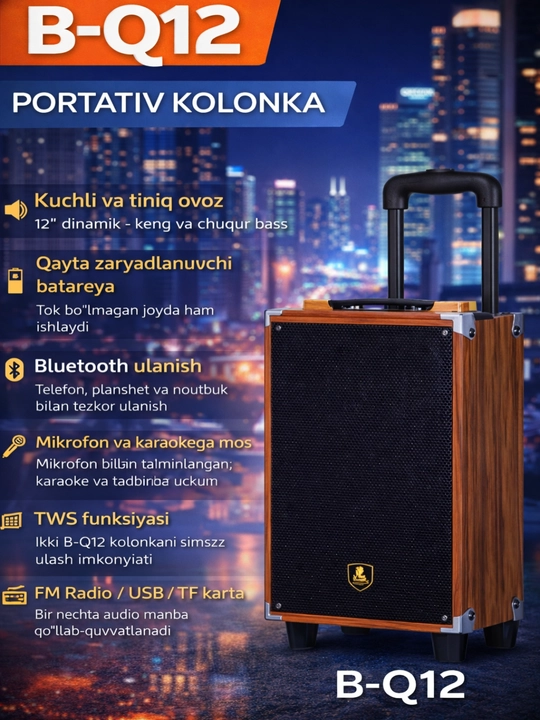 Портативная колонка B-Q12 с мощными басами и Bluetooth-аудиосистемой - 
