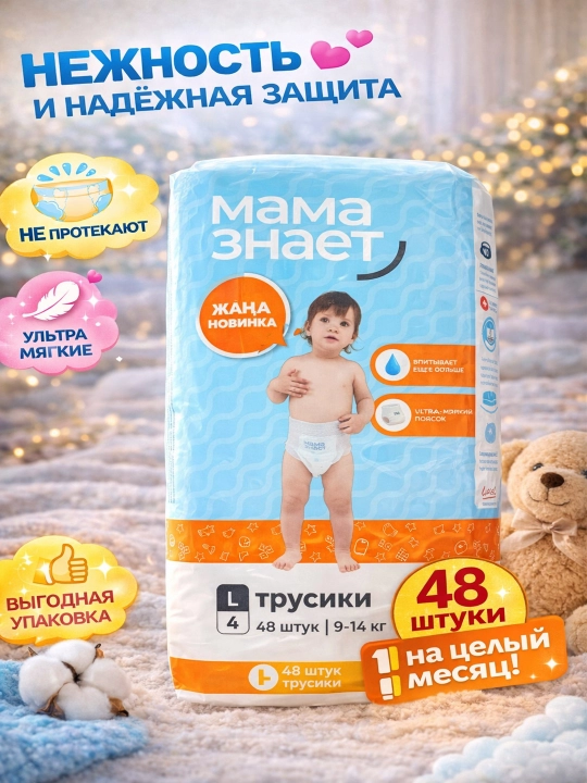 Bolalar uchun taglik-trusik Mama Znaet L 48 dona 9-14 kg bir martalik - 