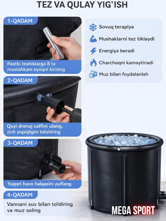 Muzli vanna – sovuq terapiya uchun professional basseyn, tiklanish va energiya uchun