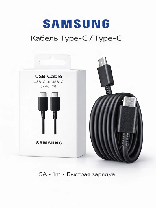 Samsung (ORG) USB-C (Type-C) dan USB-C (Type-C) ga sifatli kabel (5A, 1m) - 