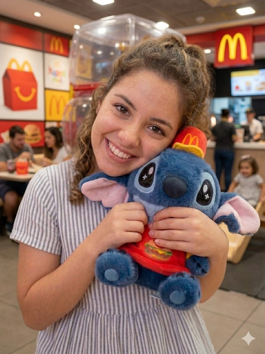 Мягкая игрушка Стич McDonald's 28см — Лило и Стич в кепке Макдоналдс, подарок детям