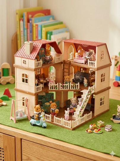 Игровой набор Stomle Family Большой уютный 3-этажный дом с мебелью, героями и аксессуарами — MOANA2-AI3DOMIK