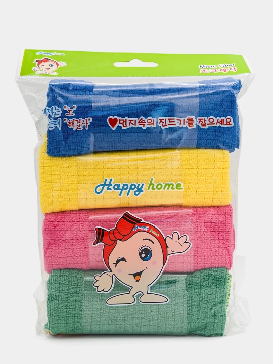 Koreyscha salfetkalar, mikrofiber, uyni tozalash uchun Happy Home Plus Micro Fiber, 4 dona