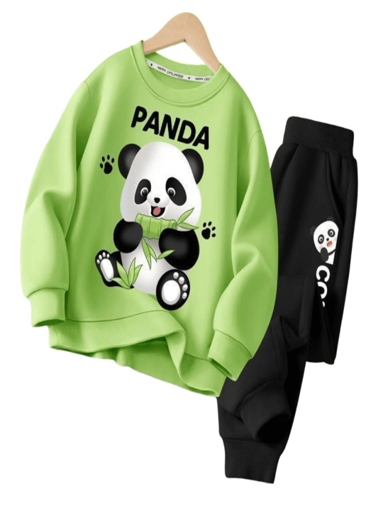 Bolalar uchun “Panda” printli sport kiyim to‘plami svitshot + shim - 