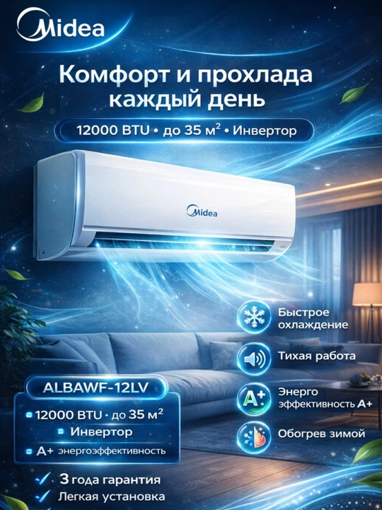 MIDEA INVERTER 12 (ALBAWF-12LV) – Современный и энергоэффективный кондиционер - 