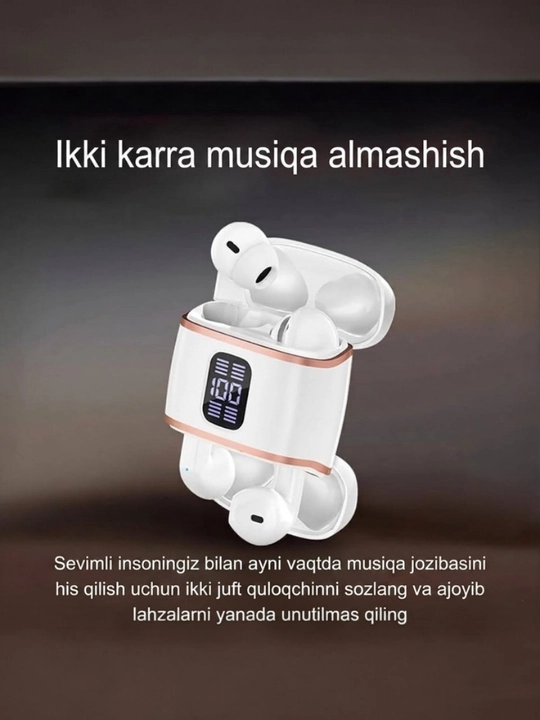 Simsiz quloqchinlar A100 Pro, 2 juft naushnik 1 keysda, Bluetooth 5.3, led displey - 