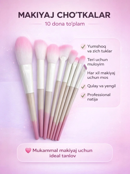 Makiyaj uchun cho'tkalar to'plami, 10 dona - 