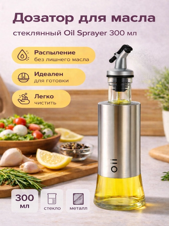Диспенсер для масла стеклянный с дозатором, бутылка для уксуса и соусов - 