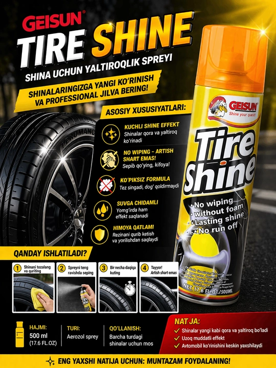 Чернитель резины для шин Getsun Tire, 500 мл