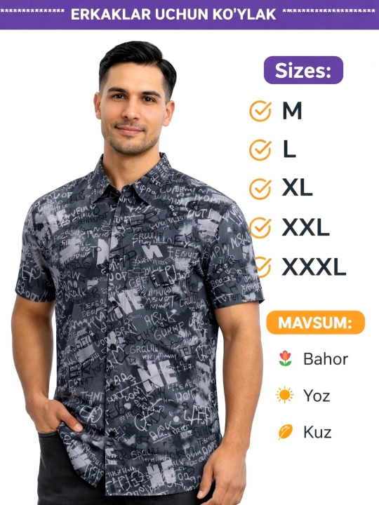 Мужская повседневная летняя рубашка (M–3XL) - 