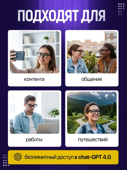 Смарт умные очки с камерой 8 Мегапикселей 1080p HD, искусственный интеллект (AI)