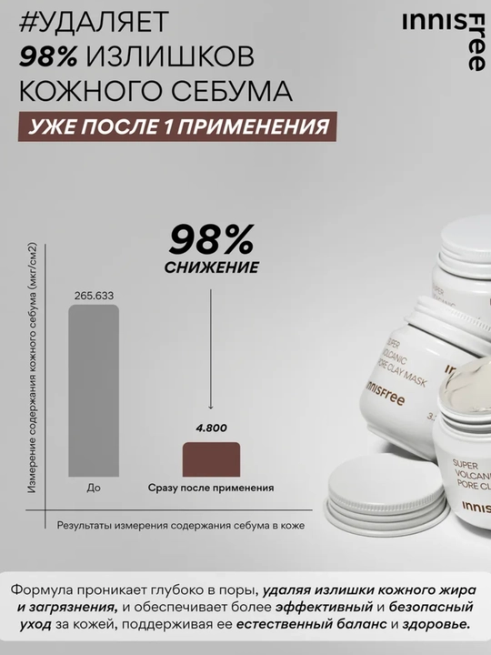 Vulkanik niqob 2X Innisfree Super Volcanic Pore Clay Mask teshiklarni tozalash