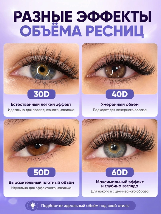5 ta 1 ta soxta kirpik to'plami, 30D-60D klasterlari, yelim va pinset