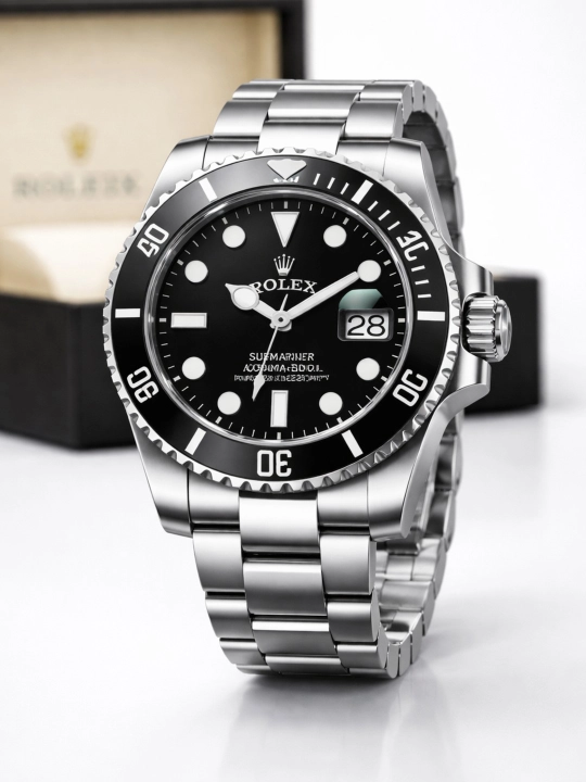 Часы Rolex мужские, металлический браслет, зелёный чёрный синий, подарочная коробка - 