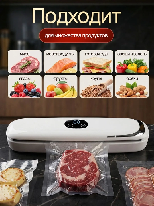 Вакууматор для продуктов + 10 пакетов, вакуумный упаковщик мощный, вакууматор