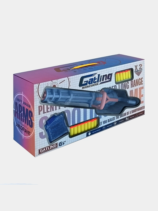 Gatling Marksman o'yinchoq pulemyoti yumshoq o'qlar bilan