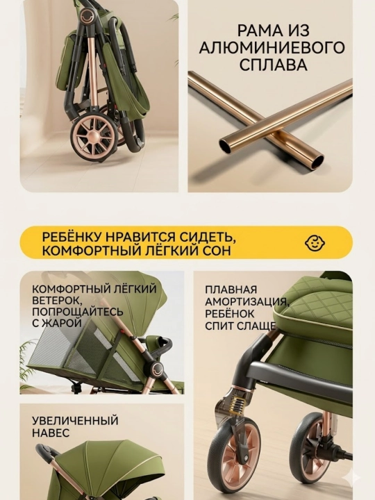Прогулочная коляска с вентиляцией и козырьком, для всех сезонов