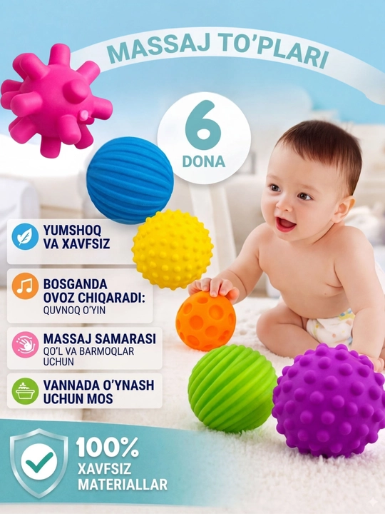 Taktil sensorli to'plar, massaj effekti bilan, bolalar uchun o'yinchoqlar