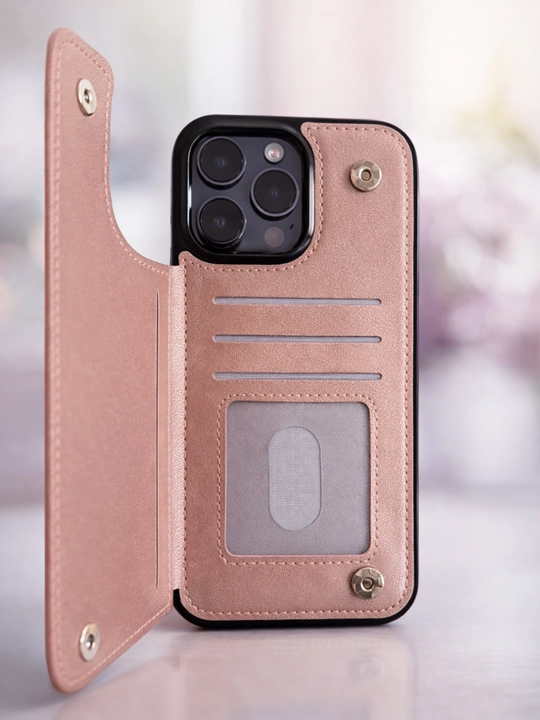 Кожаный чехол для iPhone 16 pro с отделением для карт –card holder - 