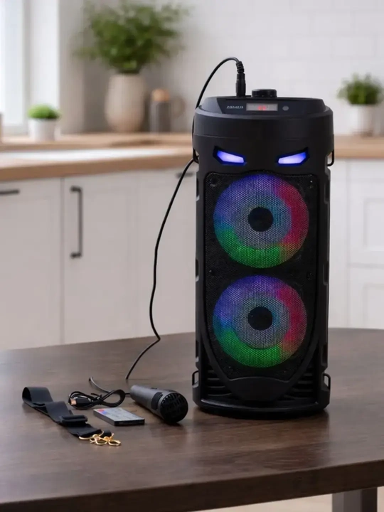 Katta simsiz Bluetooth karnay, karaoke, RGB yoritgichli, mikrofon va pultli