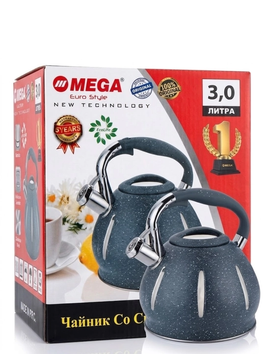 Чайник со свистком MEGA Euro Style, гранитное покрытие, 3.0 л - 