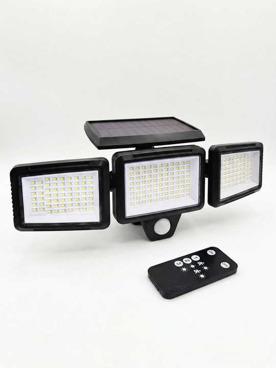 Harakat datchigiga ega quyosh panelli ko'cha fonari, 210 LED, IP65, masofaviy pultli