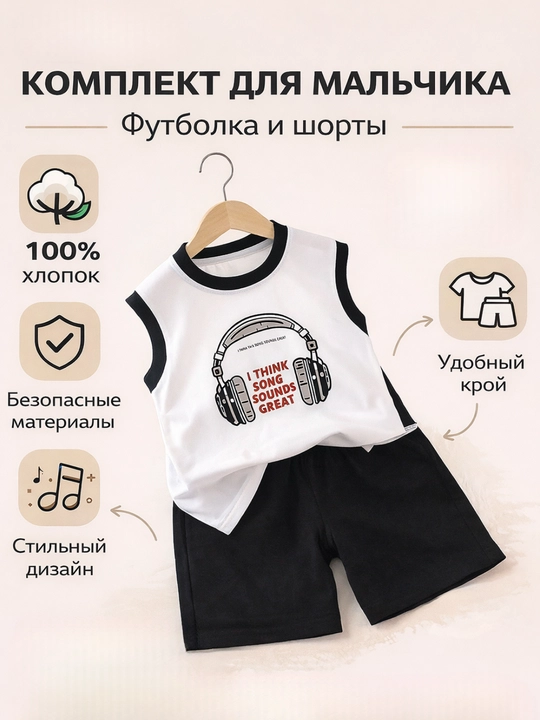 Bolalar uchun yozgi komplekt, майка va shortik, 100% paxta, 80–140 o‘lcham