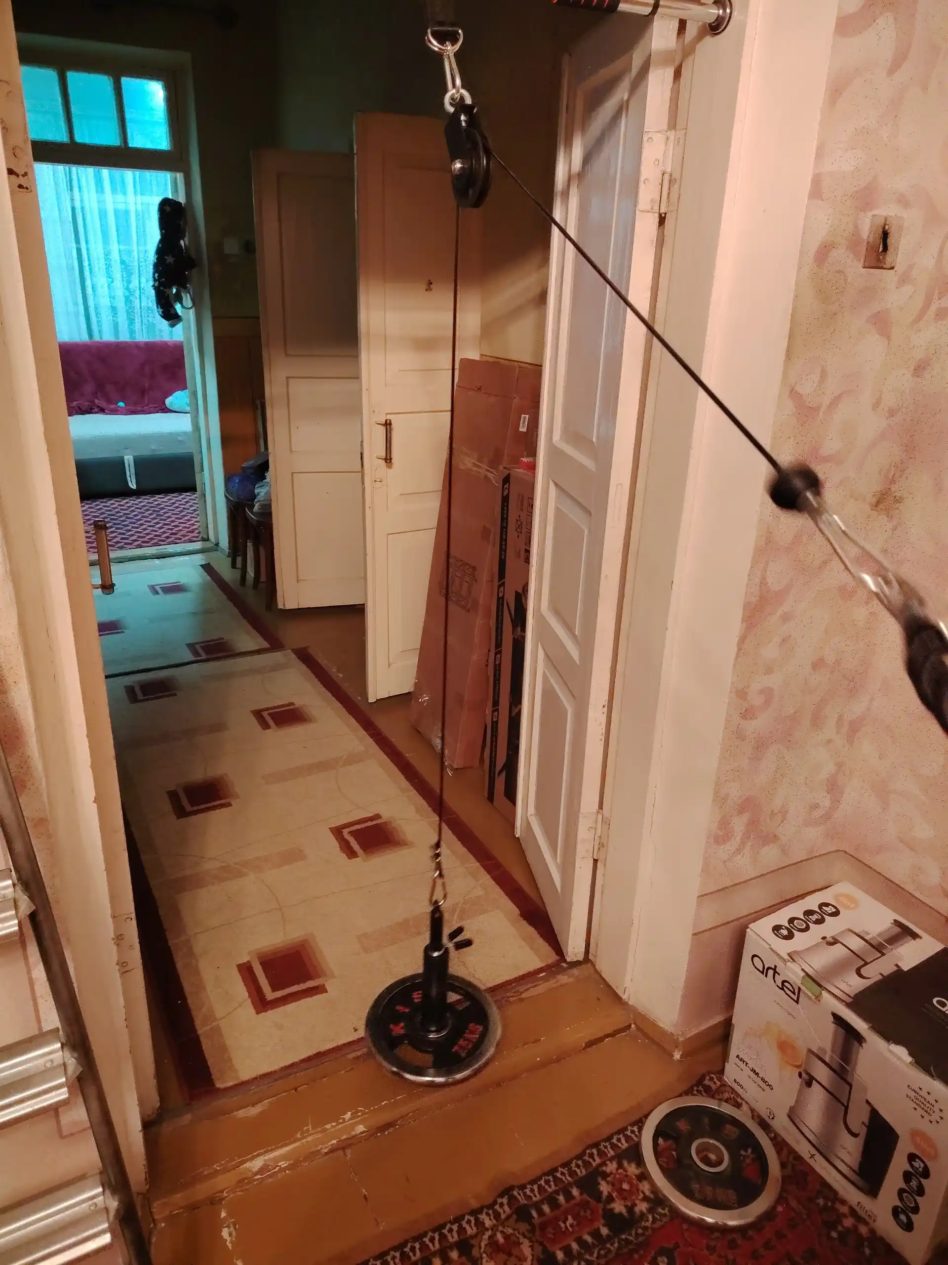 Тренажёр для дома, тяговый блочный 2 в 1, до 100 кг, напольный и подвесной, для зала