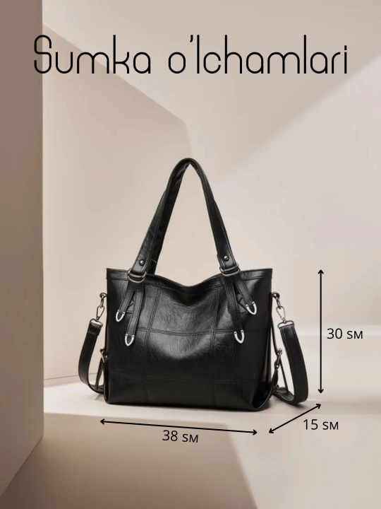 Ayollar sumkasi yelkama, shopper, keng, yumshoq, sig'imli, kundalik, A4 sumka, ekocharm