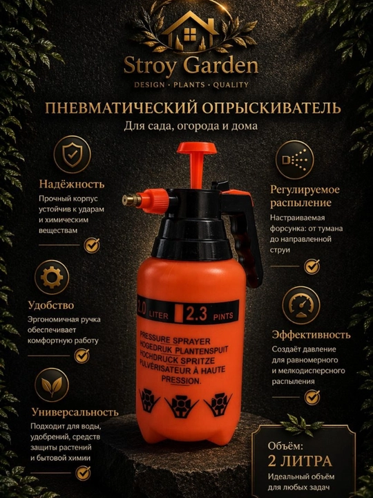Ручной опрыскиватель для сада, 2-литровый баллон под давлением - 