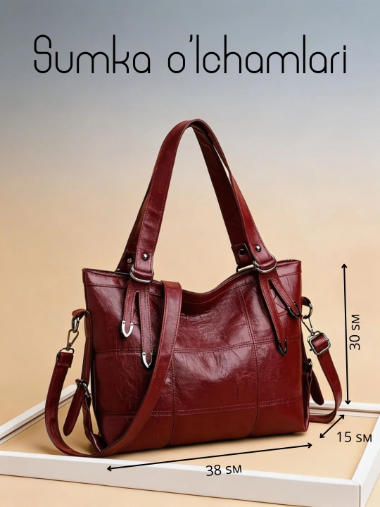 Ayollar sumkasi yelkama, shopper, keng, yumshoq, sig'imli, kundalik, A4 sumka, ekocharm