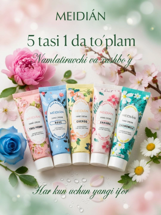Meidian namlovchi va xushbo‘y qo‘l kremlari to‘plami, 5 ta 1 da, 30 g - 