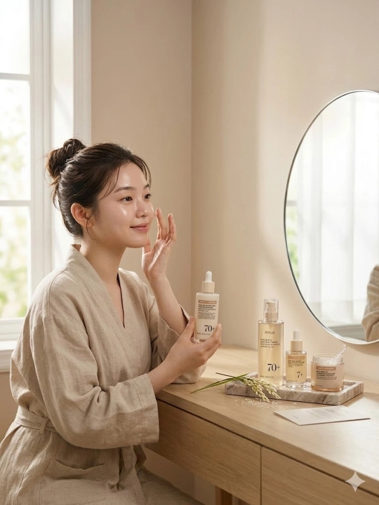 Anua Rice 70+ Ceramide yuz parvarishi to'plami toner, emulsiya, serum, enzim pudra