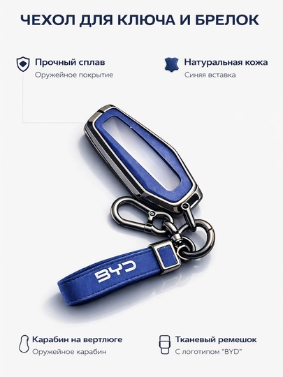 Красивый кожаный чехол для ключа BYD — XOJA293-BYDKALIT-СИНИЙ