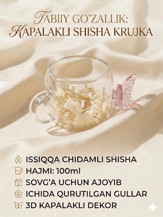 Kundalik foydalanish va sovg‘a qilish uchun nafis rangli ikki qavatli shisha krujka - 