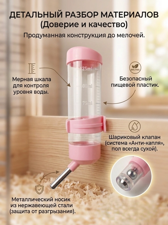 Kemiruvchilar va qushlar uchun avtomatik sug'orgich "Tomchilatmaydi", 125 ml