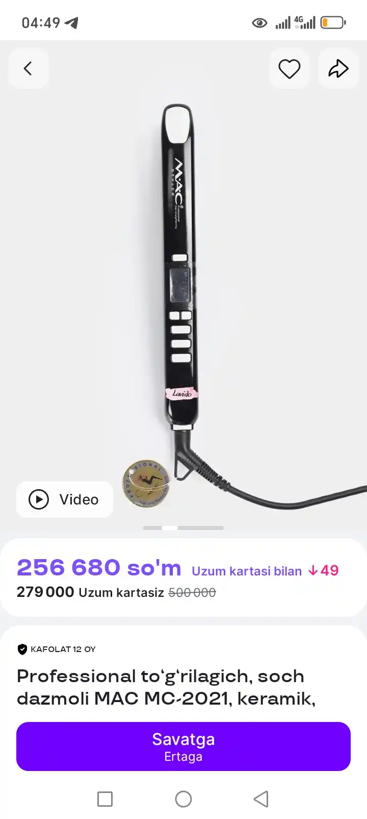 Professional to‘g‘rilagich, soch dazmoli MAC MC-2021, keramik, LCD displeyli