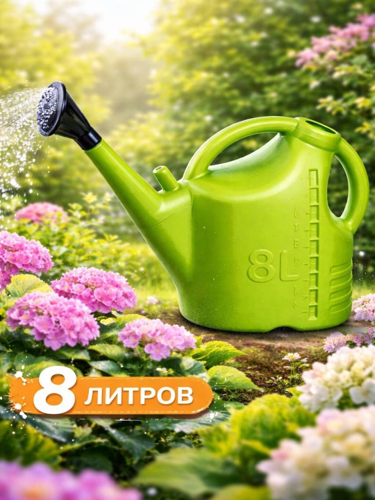 Садовая лейка 8 литров с распылителем, пластиковая лейка для полива растений - 
